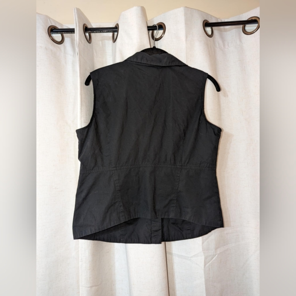 Vintage 90s 2000s Fitted Corsetlike Button Up Black Top - Picture 2 of 3